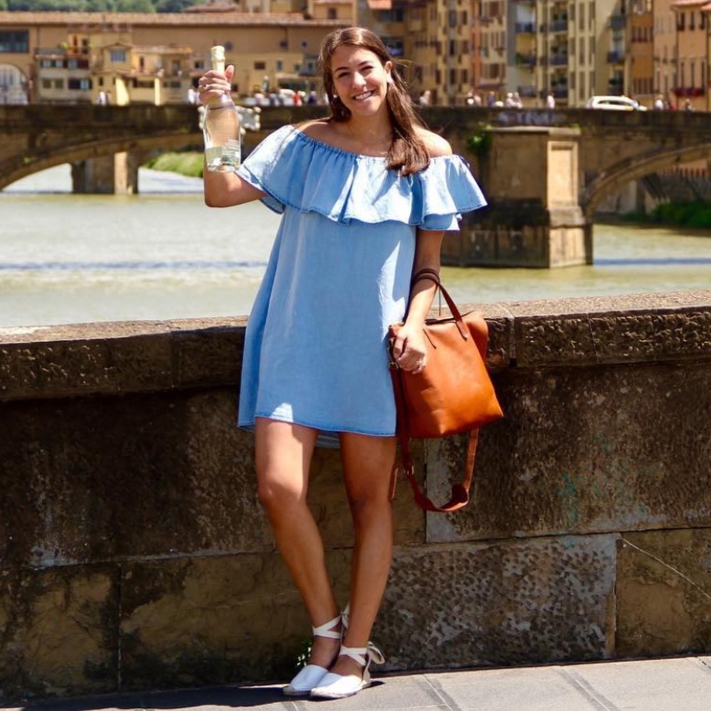 Zara chambray ruffle off the shoulder dress-small